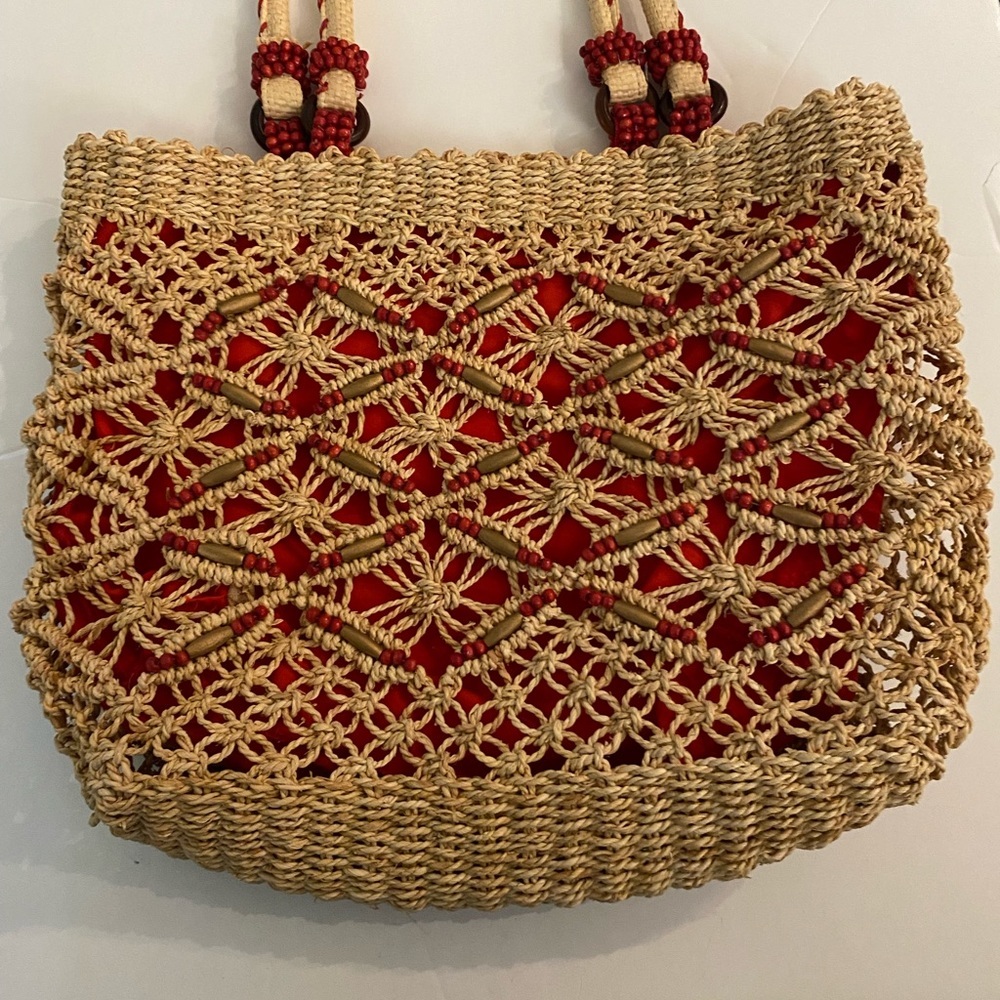 Corn husk bag orange and corn husk color with beads summer spring vacation